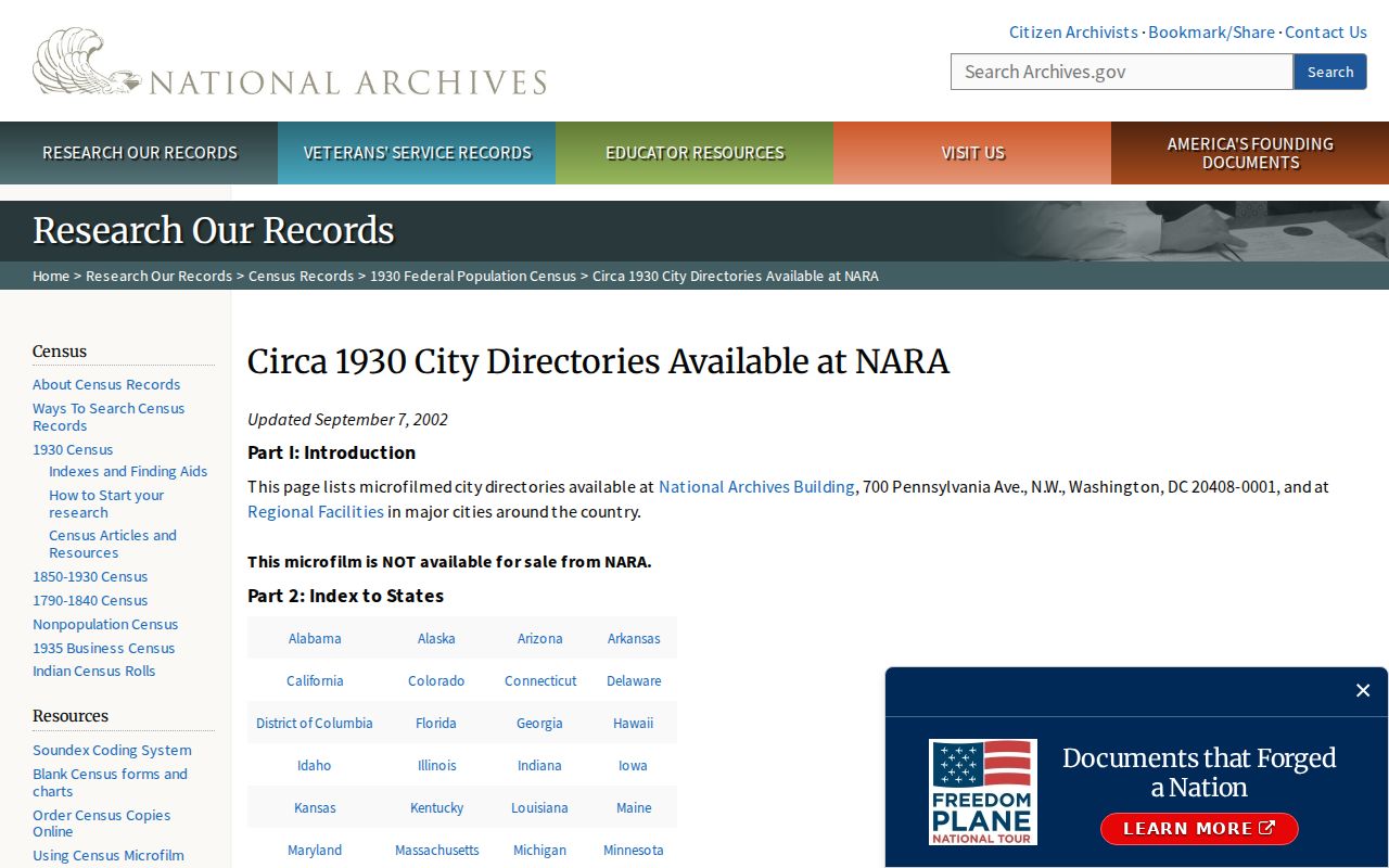 Ventura County city directory finding aid from the National Archives