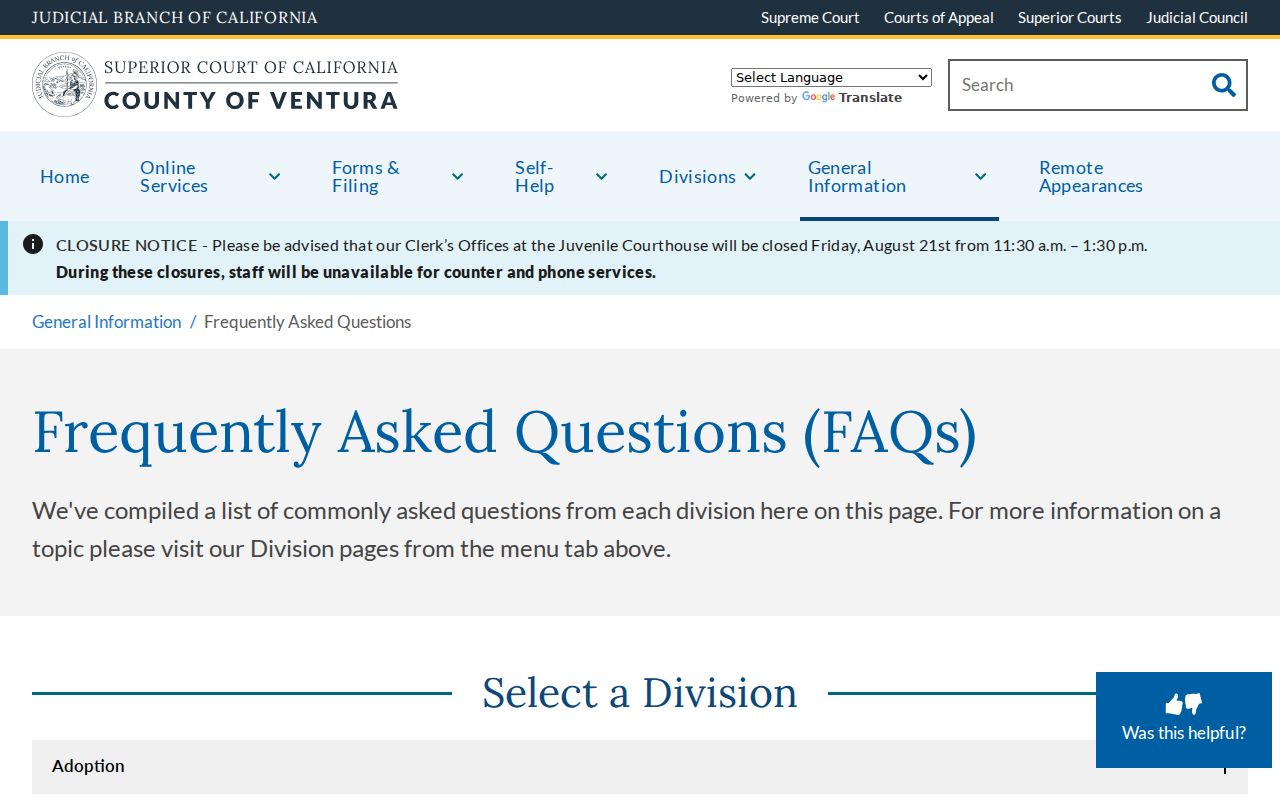 Ventura County previous residents court records guidance access