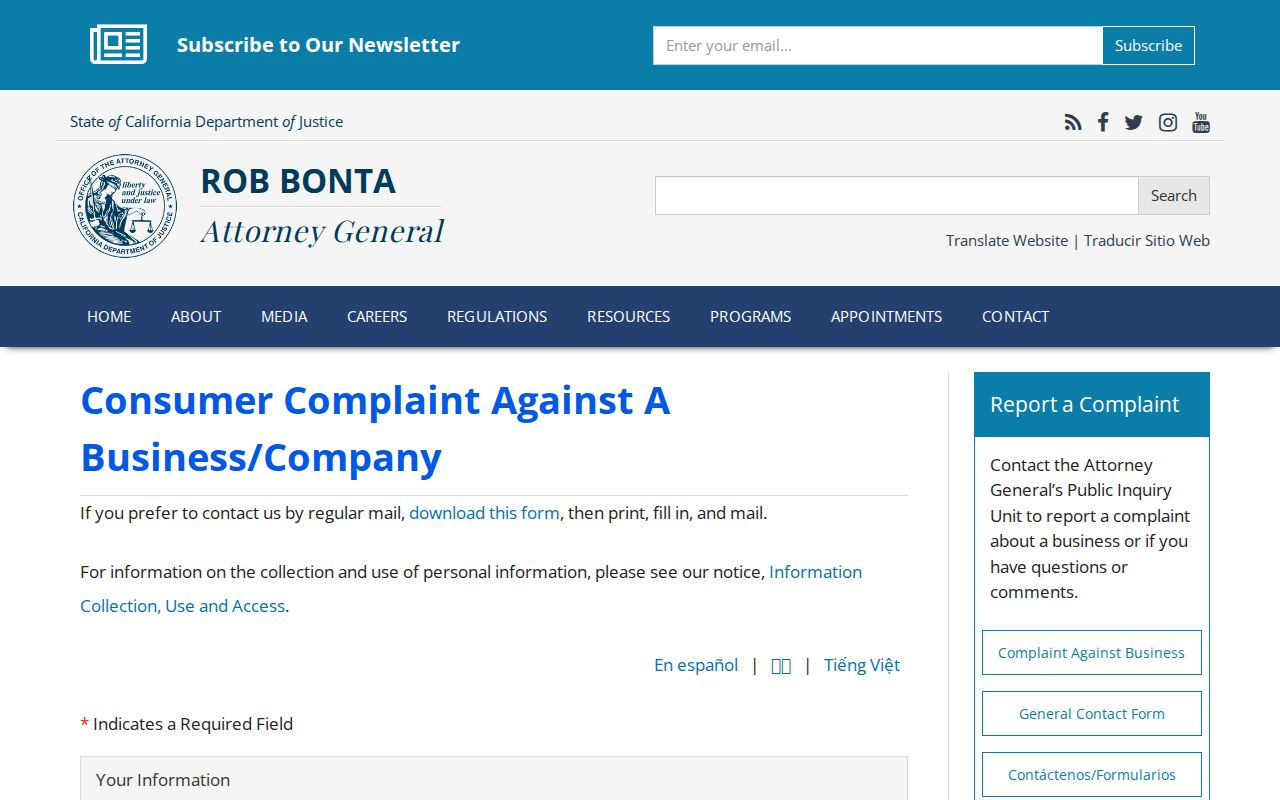 Ventura County street directory consumer complaint route for deed solicitation concerns